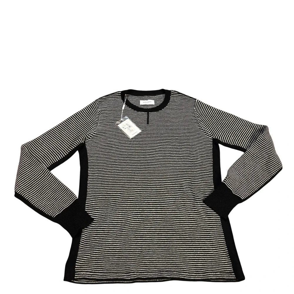 Ovadia & Sons New York Wool Striped Long Sleeve Knit‎ Henley Top Men's